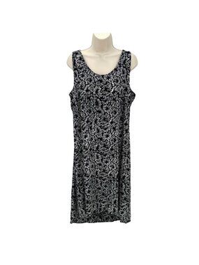 Nomadic Traders Womens Black & White Floral Print Sleeveless Rayon Shift Dress S